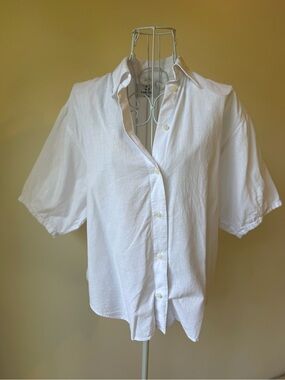 Babaton White Linen Blend Puff Sleeve Button Up Blouse XS Relaxed